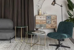 Soffbord 'Timpa' Runt 70cm - Grön marmor/Guld