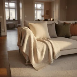Kuddfodral 'Denisa Fishbone' 45x45cm - Beige/vit