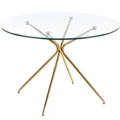 Matbord 'Rondo' Runt 110cm - Transparent/Guld