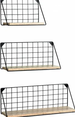 3-pack Vägghyllor 'Net' - Svart/Natur