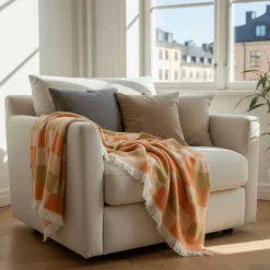 Pläd 'Audrey Check' 130x170cm - Beige/gul/orange