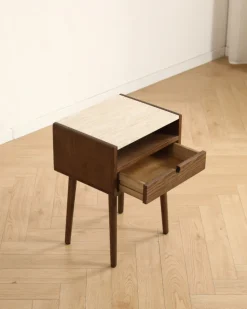 Sidobord/sängbord 'Sapri' 45x60cm - Valnöt/Travertin