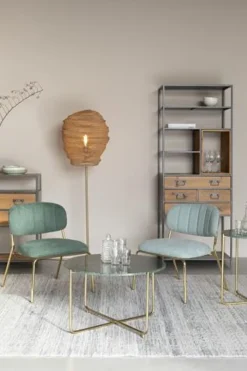 Soffbord 'Timpa' Runt 70cm  - Grön marmor/Guld